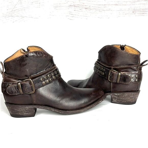 Five Worlds Cordani Serene Studded Cowboy Booties Brown Leather Side Zip 7 1/2 - Picture 2 of 16